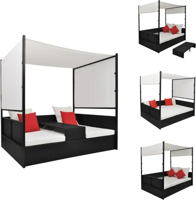 Image de vidaXL Lit de jardin avec baldaquin noir 190×130 cm Poly rotin - Lits de jardin