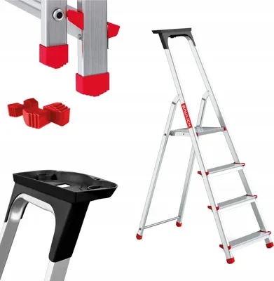 Immagine prodotto di Baulich | Scala in alluminio - 4 gradini - Carico massimo 125 kg - Con ripiano - Tappi gratuiti