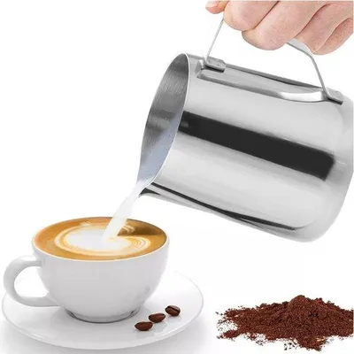 Obrázok produktu pre Nádoba na mlieko z nehrdzavejúcej ocele – odmerka na mlieko – nádoba na mliečnu penu – šálka na espresso – 350 ml