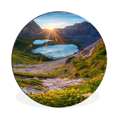 Produktbild von MuchoWow® Aluminium Wandkreis Alpen - See - Sonne Ø 90 cm Wanddeko Modern Wohnzimmer - Mauerkreis - Wandbilder - Runde Bild - Bild aus Aluminium - Schlafzimmer - Wohnzimmerdekoration - Wand Dekoration
