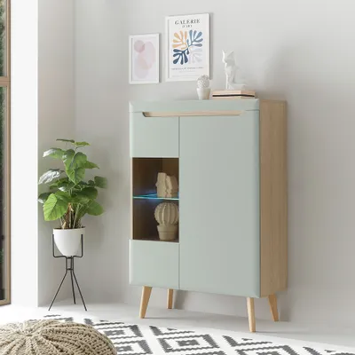 Produktbild von Wohnzimmer Vitrine in Grün Matt mit Eiche STOCKTON-61