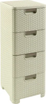 Zdjęcie produktu dla Curver Regał z 4 Szufladami Szafka Komoda Łazienkowy Rattan Kremowy 4x14L