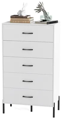 Produktbild von KOMFOTTEU Kommode mit 2/5 Schubladen, Moderne Schubladenschrank mit Metallbeinen und -Griffen, Organizerschrank für Wohnzimmer, Büro, Arbeitszimmer, Weiß (Mit 5 Schubladen)