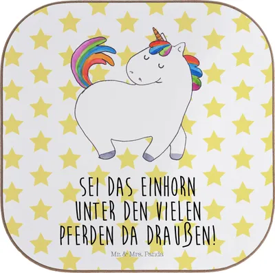 Produktbild von Mr. & Mrs. Panda Getränkeuntersetzer Einhorn Stolzieren - Weiß - Geschenk, Reiten, Pferd, Einhörner, Holzuntersetzer, Coaster, Untersetzer für Gläser, Stolz, Unicorn