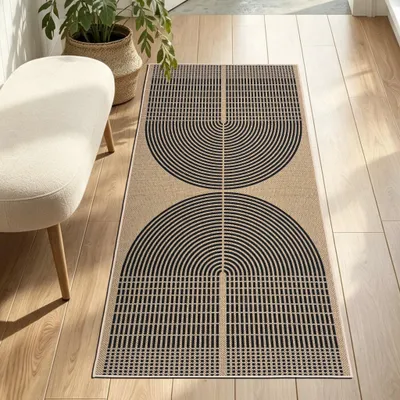 Image de Tapis en jute moderne - Paillasson antidérapant lavable, pour intérieur et extérieur, 80 x 150 cm