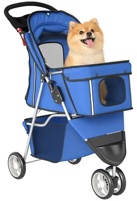 Produktbild von Hundewagen Hundebuggy Faltbar bis 10kg mit Aufbewahrungskorb, Kissen, Netzfenstern, für kleine Hunde, 77x44x102cm Blau