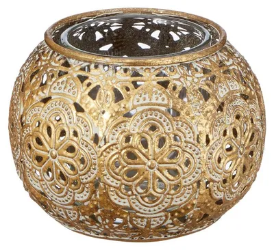 Produktbild von Teelichthalter - goldfarben - Metall mit Glas - 7 cm