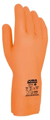 Immagine prodotto di 3 guanti da lavoro in lattice/neoprene, colore arancione, taglia 6, marca Juba