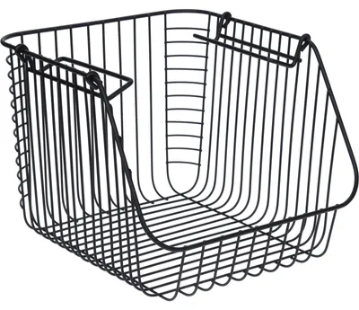 Produktbild von Aufbewahrungskorb - schwarz - stapelbar - 29 x 27 x 21 cm - Drahtkorb