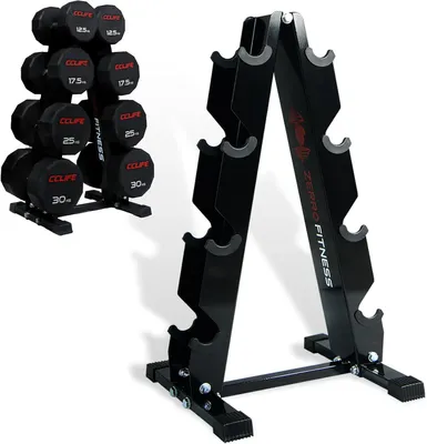 Obrázek produktu pro Stojan na činky – Stabilní ocelová konstrukce – Pro posilování – Nosnost 300 kg – Černá barva