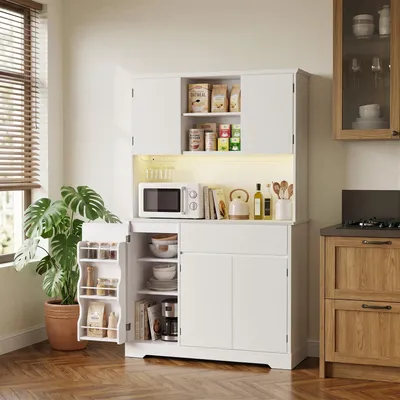 Produktbild von BEALIFE Küchenhochschrank 107x40x172 cm mit Steckdose & RGB-Lichtleiste | Weiß | AP125