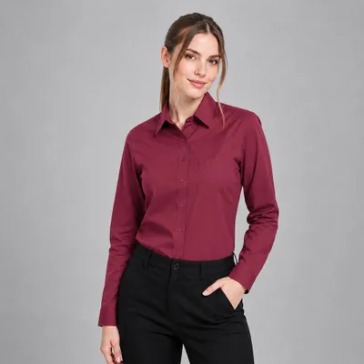 Produktbild von Damen Bluse langarm, bordeaux, Größe 46 : 46 : bordeaux : 60% Baumwolle 40% Polyester