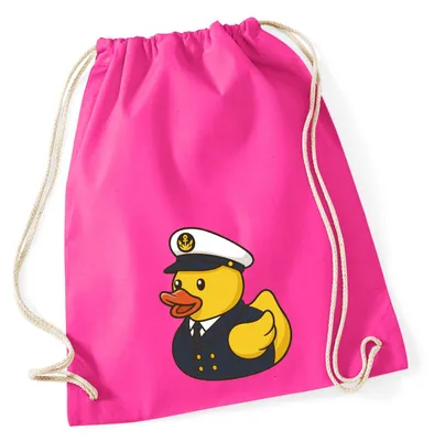 Produktbild von Huuraa Turnbeutel Quietscheente Kapitän Gummiente Seefahrer 12 Liter Fuchsia Baumwolle Rucksack Geschenkidee