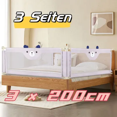 Produktbild von 3 Seite 200cm Kinderbettgitter Portable Bed Rail für Kleinkinder Babys und Kinder Höhenverstellbar luftiges Netz 70cm hoch (Grau，3 Seite )