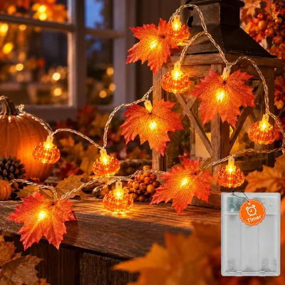 6 m 40 LED Ahornblatt-Lichterkette, batteriebetrieben, Timer