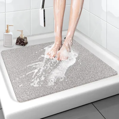 Produktbild von Duschmatte rutschfest 80 x 80 cm - Weich Komfort Sicherheits Badewannenmatte mit Ablauflöchern, PVC-Luffa Massage Antirutschmatte für Dusche, Schnell trocknend