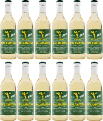 Produktbild von Retsina Malamatina 12x 0,5l | Geharzter Weißwein | Aus Griechenland