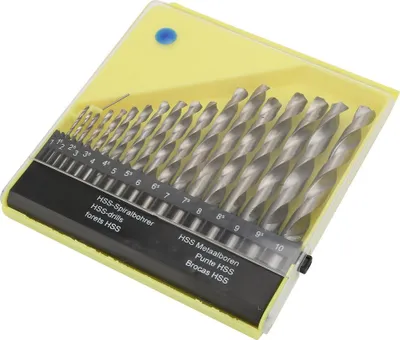Obrázek produktu pro 19dílná sada spirálových vrtáků s rovným dříkem z rychlořezné oceli (HSS) včetně kufříku, 1–10 mm