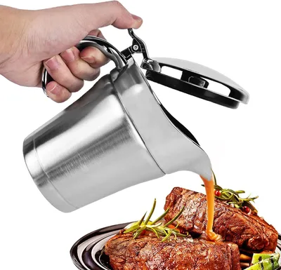 Produktbild von Edelstahl Thermo Sauciere 500ml, Doppelt Isoliert Saucenkanne, Eleganter Silberner Saucenkrug, 304 Edelstahl Thermo-Sauciere Mit Deckel, Soßenkanne Saucenbecher Isoliert Thermo Sauciere