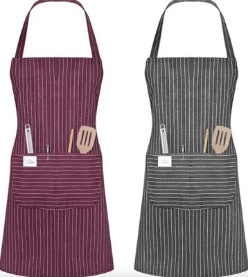 Immagine prodotto di Set di 2 grembiuli da cucina regolabili – Grembiuli da ristorante unisex con 2 tasche – Design a righe e rombi