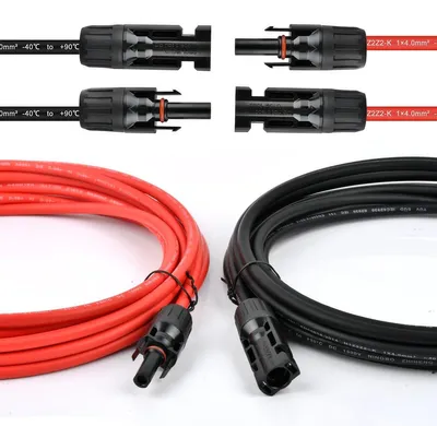 Imagen del producto de Cables de extensión para paneles solares, 3 metros, fotovoltaicos. Juego de 2. Cable solar rojo/negro con conector. Rango de temperatura: -43° a 123°
