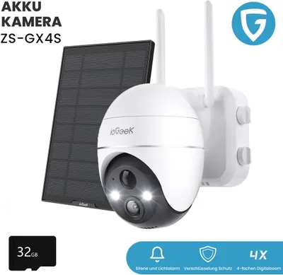 Image de ieGeek 5MP solaire caméra de surveillance extérieure batterie avec carte SD de 32 Go 335°|120° PTZ, caméra IP, caméra extérieure sans fil avec vision nocturne couleur, détecteur de mouvement PIR, audio 2 voies, 9000mAh