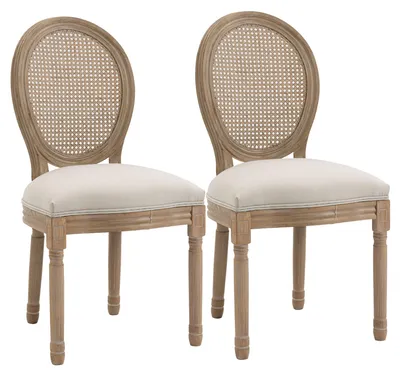 Produktbild von Esszimmerstühle – Set aus 2 Armstühlen mit Rattan-Rückenlehne und massiven Holzfüßen
