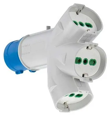 Immagine prodotto di Adattatore industriale TRIPLEX da spina 2P+T 16A con 3 prese bipasso schuko 2P+T 16A Fanton 73095