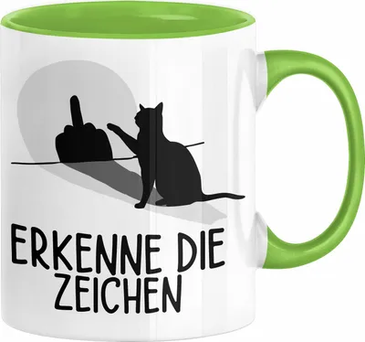 Produktbild von Erkenne Die Zeichen Tasse Geschenk Tasse Mittelfing** Geschenkidee Kaffee-Becher Sarkasmus Spruch (Grün)