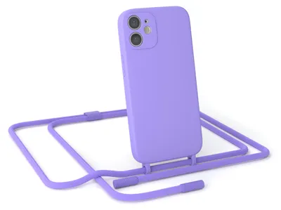 Produktbild von EAZY CASE Handykette Silikon Premium kompatibel mit Apple iPhone 12 Mini Handyhülle mit Umhängeband, Handykordel mit Schutzhülle, Silikonhülle, Hülle mit Band, Kette für Smartphone, Lila