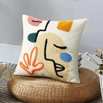 Boho-Kissenbezug mit abstraktem Frauengesicht, 45x45 cm, 1 St.