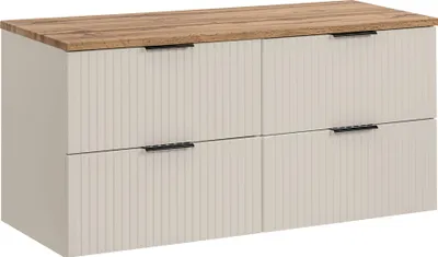 Produktbild von Badezimmerschrank 120 Cm Mit Arbeitsplatte Aus Mattem Kaschmir-Eiche Wotan