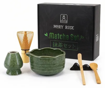Produktbild von Mary Rose - Matcha Tee Set Tonbo - Keramik Matchawan Schale 400ml Mit Ausguss - Kusenaoshi Halter - Bambus Chasen Besen - Mit Geschenkbox