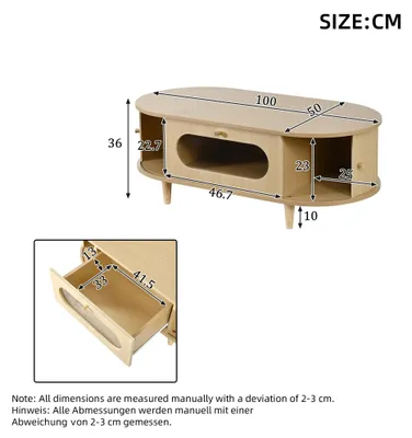 Image de Table basse de salon - Table basse avec tiroirs - 100 x 50 x 36 cm - Structure en bois - Porte coulissante - 4 pieds - Marron