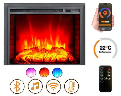 Image de Cheminée électrique - EF4 - 1800 W avec effet flamme réaliste, chauffage 17 à 27 °C - Bluetooth Wi-Fi