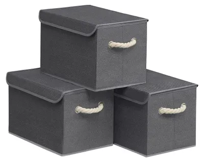Produktbild von SONGMICS Aufbewahrungsbox mit Deckel, 3er Set, klappbar, Stoffboxen, Aufbewahrung, Organizer, für Kleiderschrank, Griffe, für Schlafzimmer