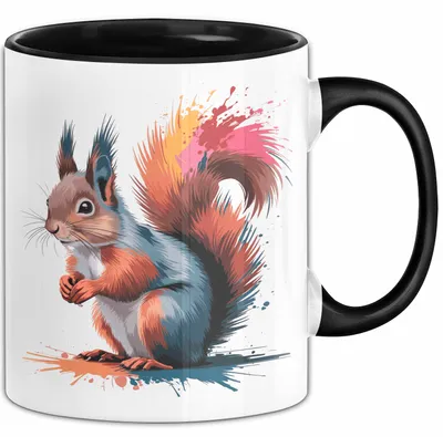 Produktbild von Eichhörnchen Tierliebhaber Tasse Geschenk Lustige Geschenkidee Spruch (Schwarz)