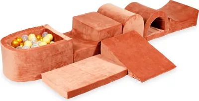 Produktbild von Größtes Schaumstoff-Spielset mit Mikro-Bällepool – samtig weicher Canyon-Knetball mit Bällebad-Bällen 100 Stück / Beige, Gold, Transparent