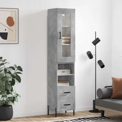 Image de vidaXL Highboard gris béton 34,5x34x180 cm Bois composite