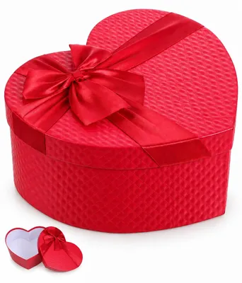 Herzförmige Geschenkbox mit Schleife, Rot, 23x20x9 cm