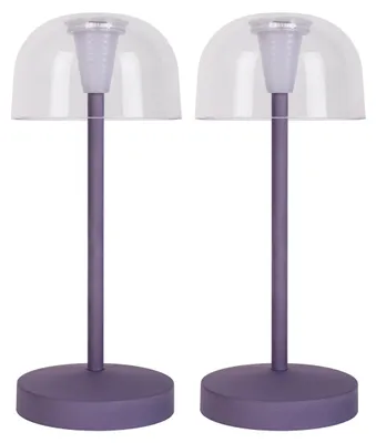 Produktbild von Außentischleuchten - 2er-Set Akku-/Tischleuchte "GOMBA" H: 18,5cm brombeere, Tischlampe für den Außenbereich im Modern Style aus Metall und Kunststoff in violett, 18,5 cm hoch, Ø 8 cm, LED Platine – dimmbar – Berührungssensor – Akkubetrieb