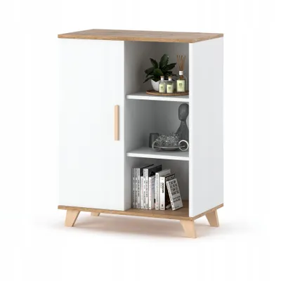 Zdjęcie produktu dla Komoda Szafka salon Regał 80cm Biala Wotan OSLO Styl Skandynawski