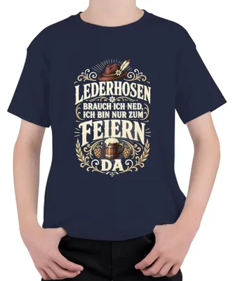Produktbild von Lederhosen brauch ich ned ich bin nur zum Feiern da Dirndl Wiesn Kinder T-Shirt, Navy, 104