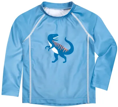 Immagine prodotto di Playshoes, maglietta a maniche lunghe unisex per bambini, modello rash-guard, colore blu con motivo dinosauro, taglia 134-140