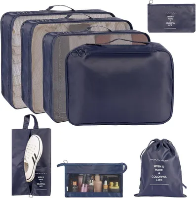 Imagen del producto de Set de organizadores de viaje, de 8 piezas, ligeros, de diferentes tamaños, para maletas