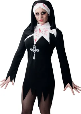 Produktbild von y Zombie Horror Nonne Kleid + Haube Gr. M Halloween Karneval Fasching Party