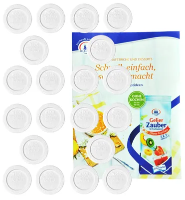 Produktbild von 20er Set Weck Frischhaltedeckel 60mm incl. Gelierzauber Rezeptheft von Diamantzucker