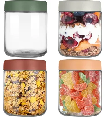 Immagine prodotto di Set di 4 vasetti per overnight oats, capacità 500 ml, ideali per la preparazione dei pasti, con coperchio a vite