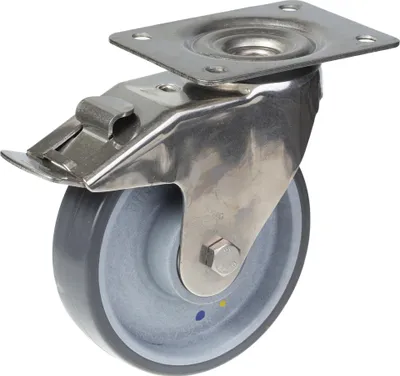 Immagine prodotto di ruota girevole/freno in acciaio inox da 160 mm con rivestimento grigio elettricamente conduttivo