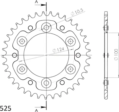 Image de Stealth-Kettenrad Supersprox 525 - 37Z (schwarz) RST-745:37-BLK|ID 100.0 LK 124.0 6-Loch